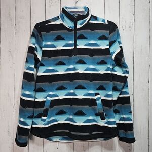 NWOT Outback Trading Co Kate Henley  Fleece 1/4 Zip Black/Teal Pocket Size Large